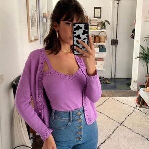 DIANE KARI Martine Purple Knit Embroidered Sweater Tank Top